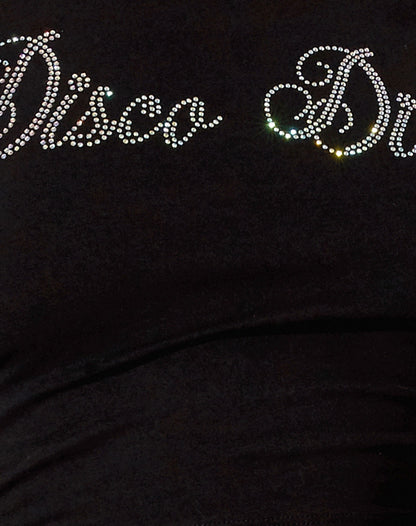 Bonnie Long Sleeve Crop Top in Black Disco Diva Hotfix