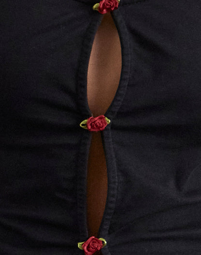 Boska Top in Black with Red Rose