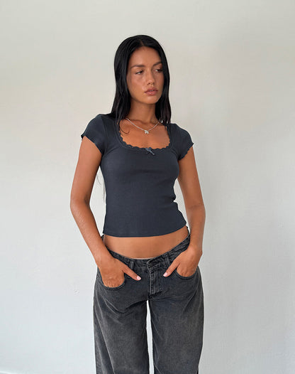 Bovillo Cap Sleeve Top in Ocean Storm Ribbed Jersey