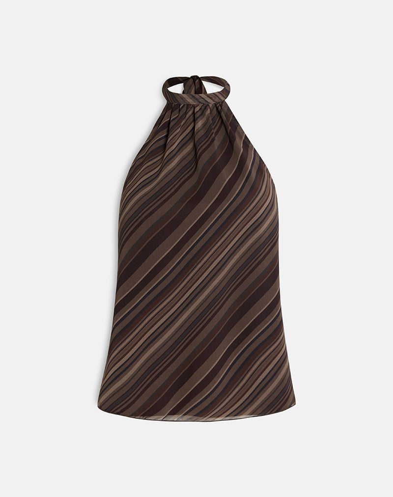Brielle Top in Chiffon Mix Brown Stripe