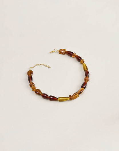 Brown and Yellow Glass Beaded Gold Plated Necklace