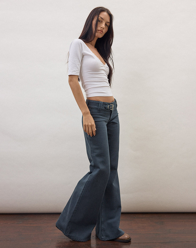 Buckle Flare Trouser in Air Force Blue