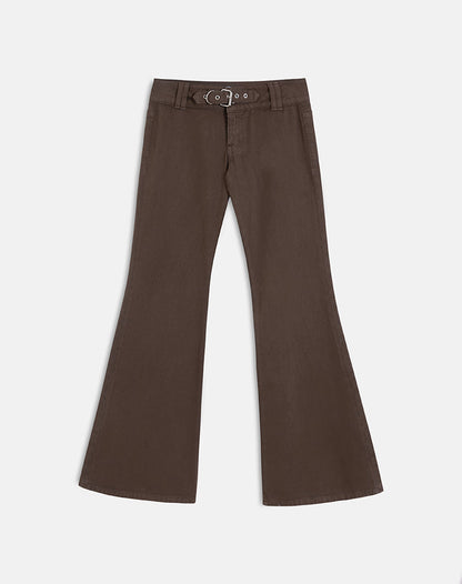 Buckle Flare Trouser in Dark Brown
