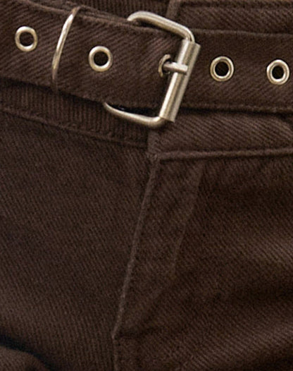 Buckle Flare Trouser in Dark Brown
