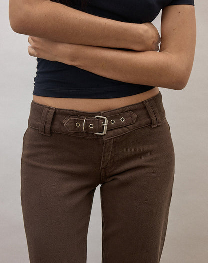 Buckle Flare Trouser in Dark Brown