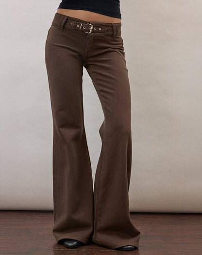 Buckle Flare Trouser in Dark Brown