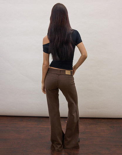 Buckle Flare Trouser in Dark Brown