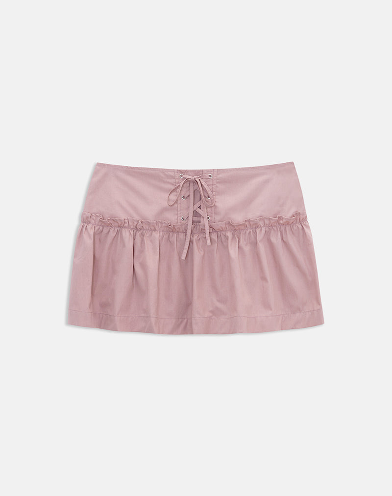 Buffy Mini Skirt with Eyelets in Poplin Dusty Rose