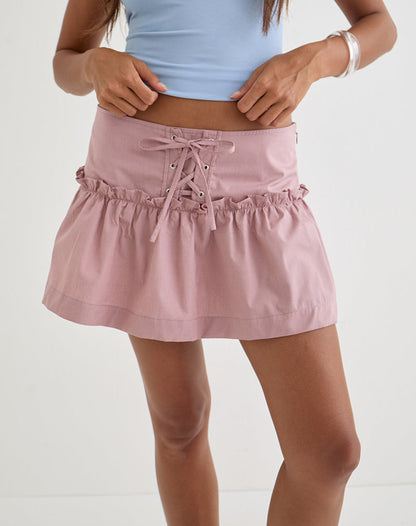 Buffy Mini Skirt with Eyelets in Poplin Dusty Rose