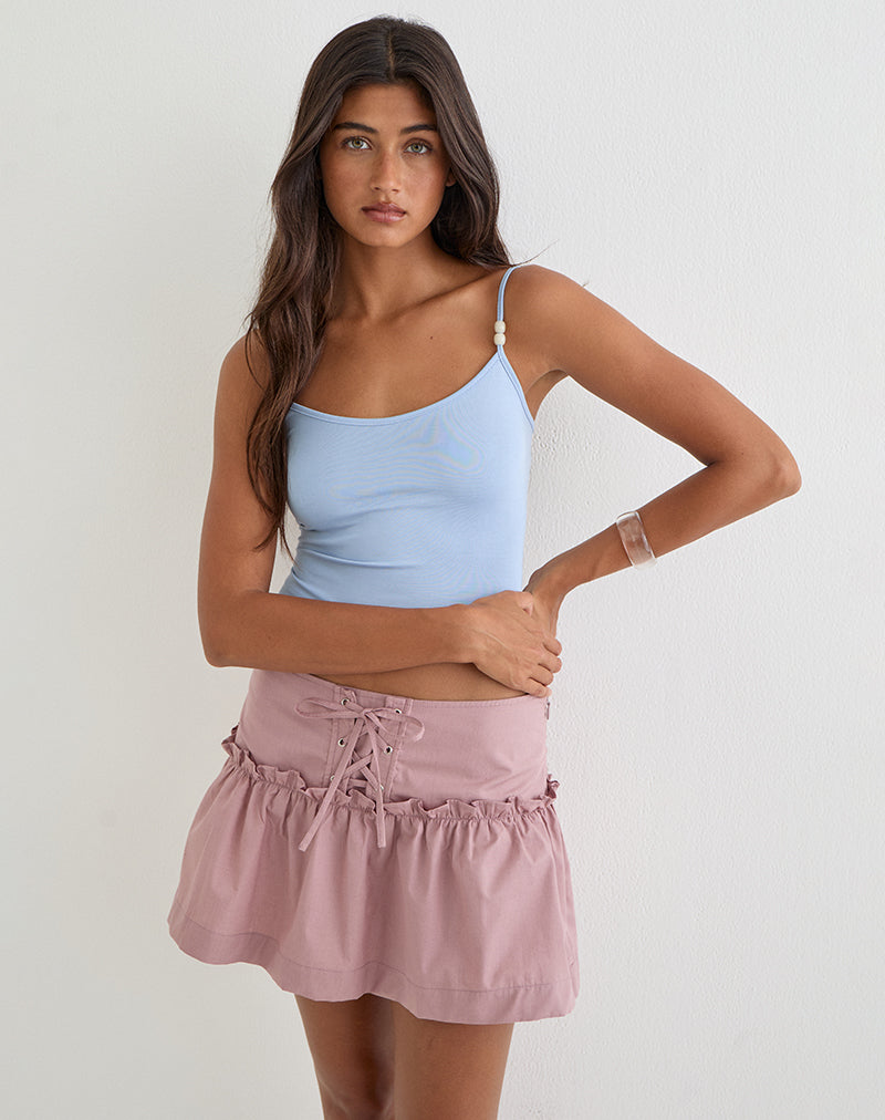 Buffy Mini Skirt with Eyelets in Poplin Dusty Rose