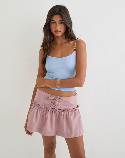Buffy Mini Skirt with Eyelets in Poplin Dusty Rose