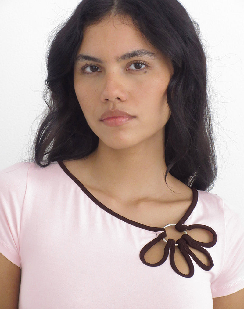 Bunga Flower Cut Out Top in Light Pink with Bitter Chocolate Binding