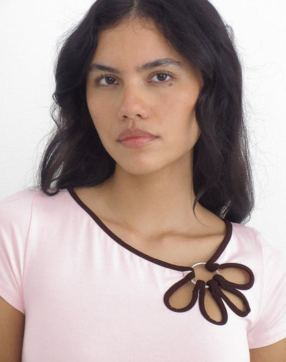 Bunga Flower Cut Out Top in Light Pink with Bitter Chocolate Binding