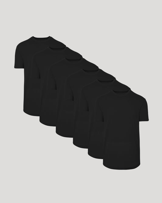 Black Curved Hem Classic Crew Neck 6-Pack