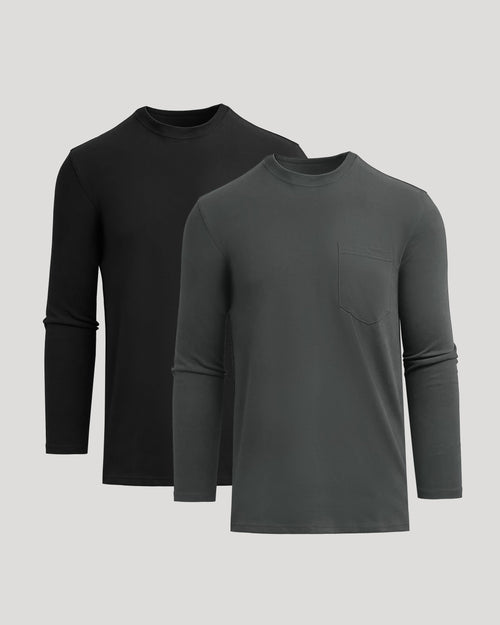 Black & Carbon Tall Heavyweight Long Sleeve Pocket Crew 2-Pack