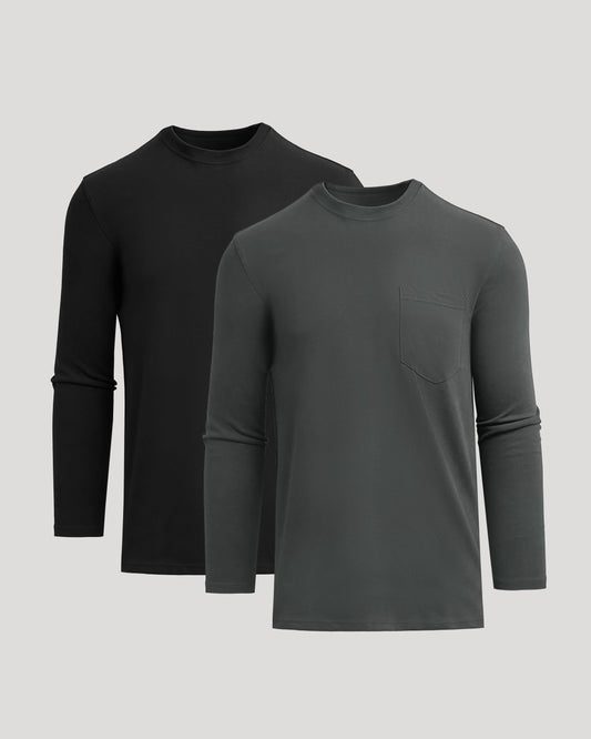 Black & Carbon Tall Heavyweight Long Sleeve Pocket Crew 2-Pack