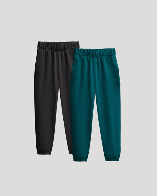 Girls Deep Emerald & Black Relaxed Joggers 2-Pack