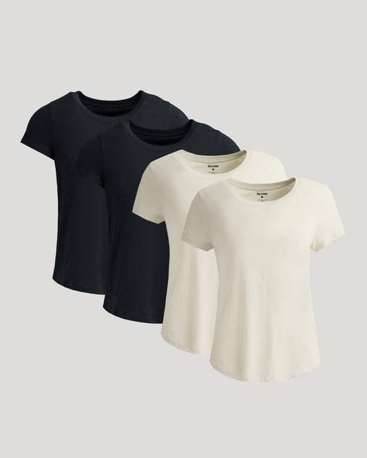 Womens Black & Oatmeal Slub Scoop Neck Tee 4-Pack