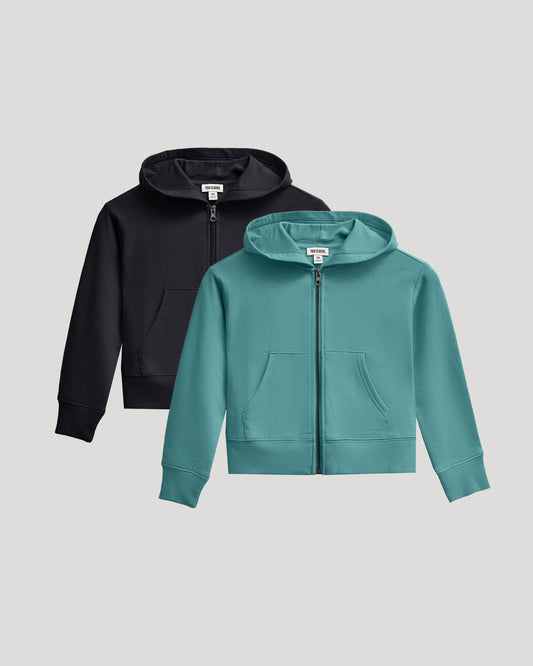 Girls Black & Stormcloud Cropped Zip Hoodie 2-Pack