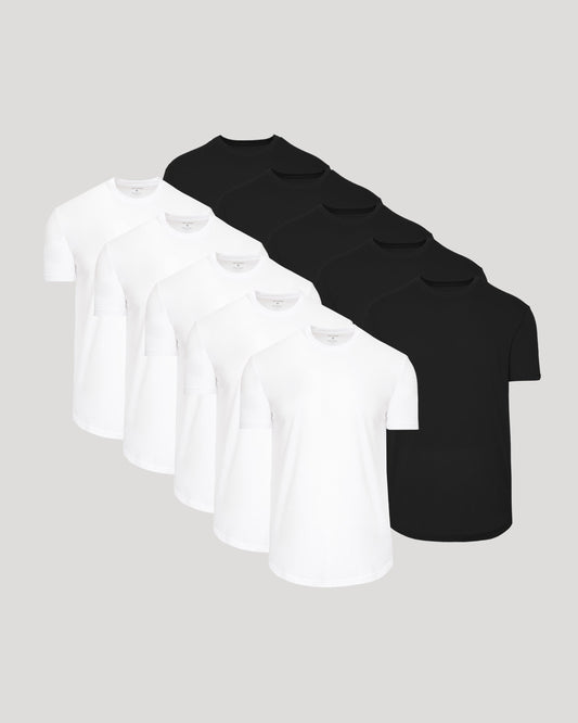 Black & White Curved Hem Classic Crew Neck 10-Pack