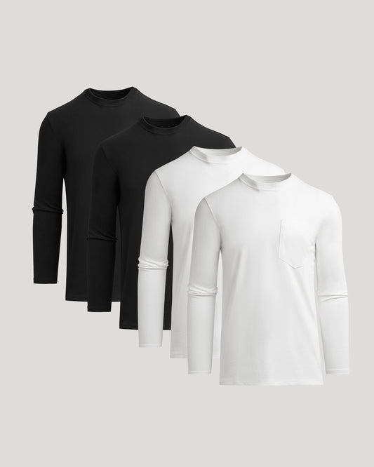 Black & White Tall Heavyweight Long Sleeve Pocket Crew 4-Pack