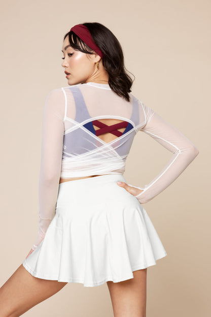 Bow Back Mesh Reversible Long Sleeve Top - Bright White