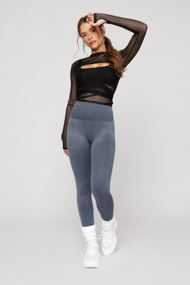 Bow Back Mesh Reversible Long Sleeve Top - Black