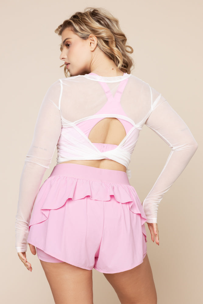 Bow Back Mesh Reversible Long Sleeve Top - Bright White