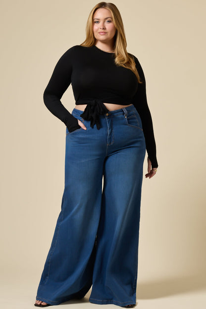 Bow Back Reversible Long Sleeve Top - Black