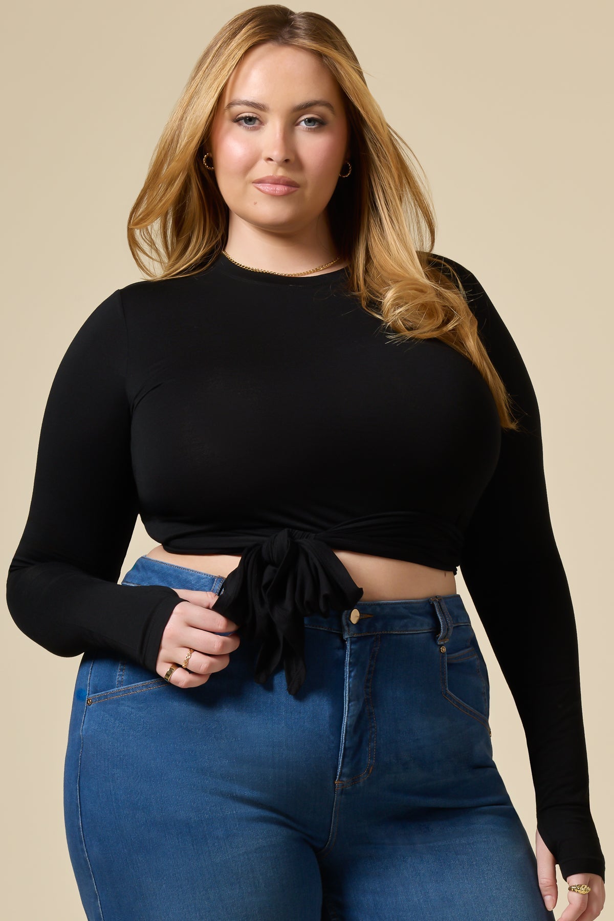 Bow Back Reversible Long Sleeve Top - Black