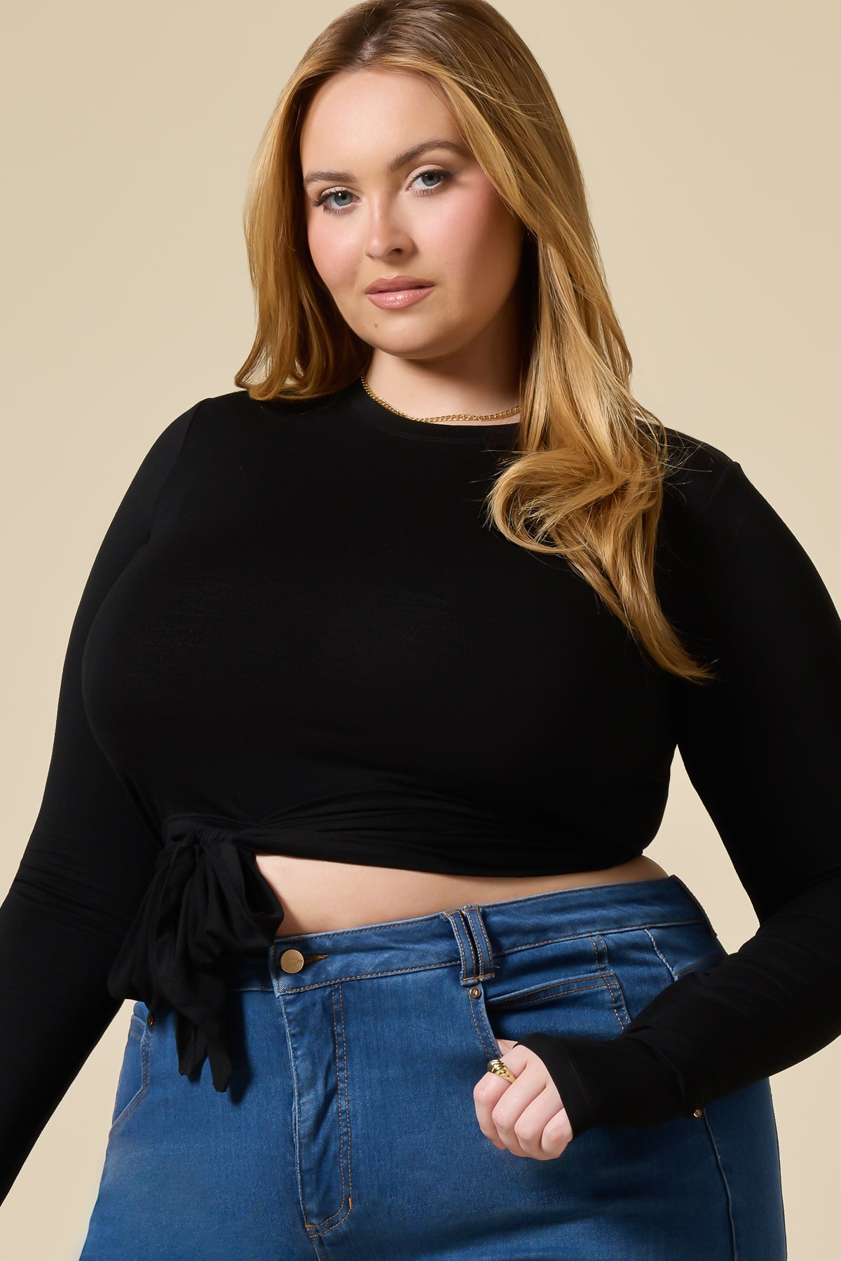 Bow Back Reversible Long Sleeve Top - Black