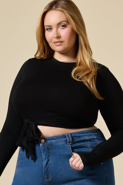 Bow Back Reversible Long Sleeve Top - Black