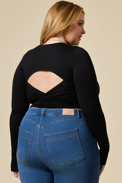 Bow Back Reversible Long Sleeve Top - Black