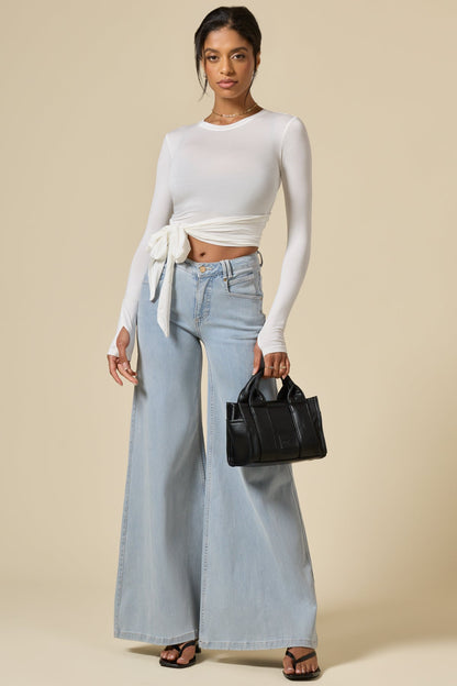 Bow Back Reversible Long Sleeve Top - White