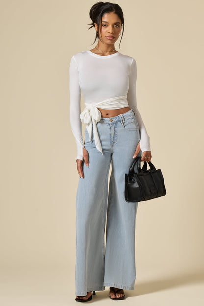 Bow Back Reversible Long Sleeve Top - White