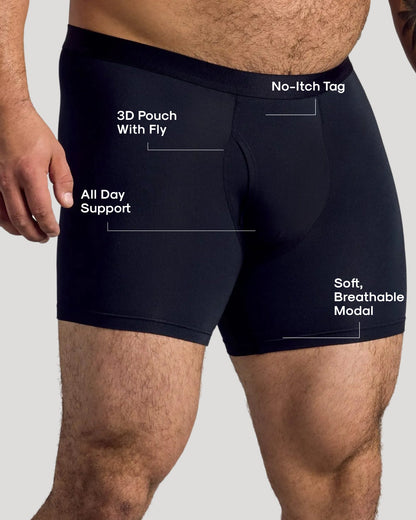 Black Boxer Briefs W/ Fly 6-Pack 2025
