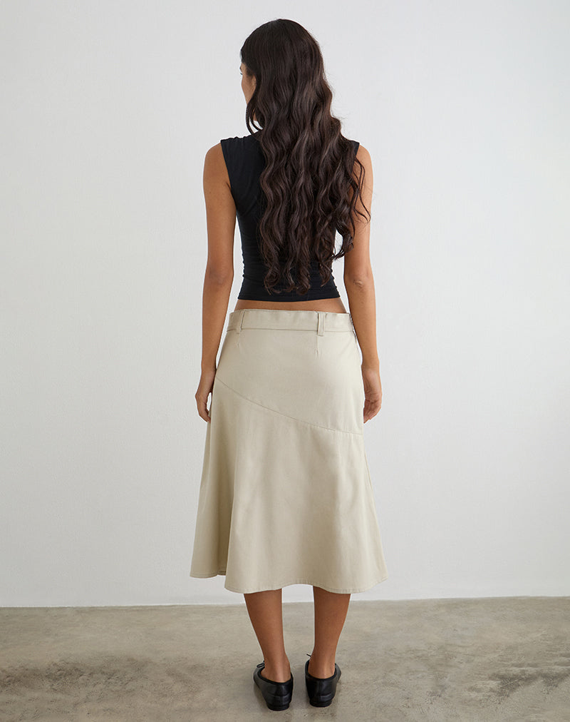 Cabot Midi Skirt with Belt in Cotton Twill Latte