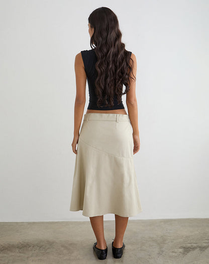 Cabot Midi Skirt with Belt in Cotton Twill Latte