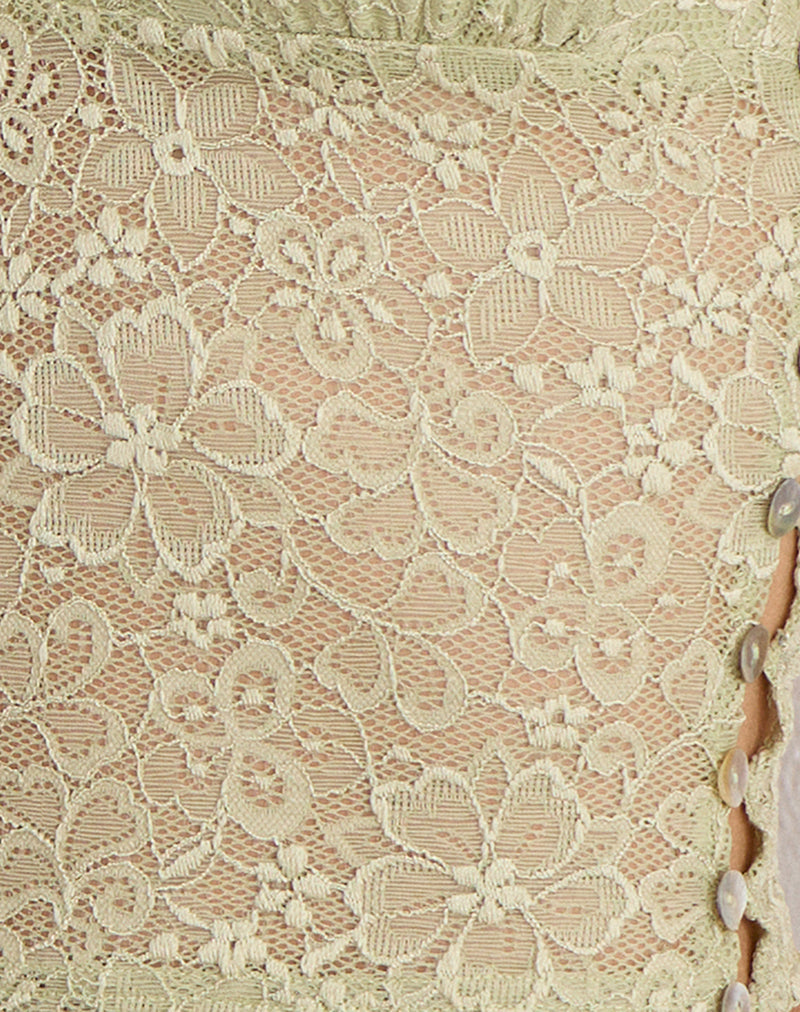Calora Top in Stretch Lace Sage with Pearl Button