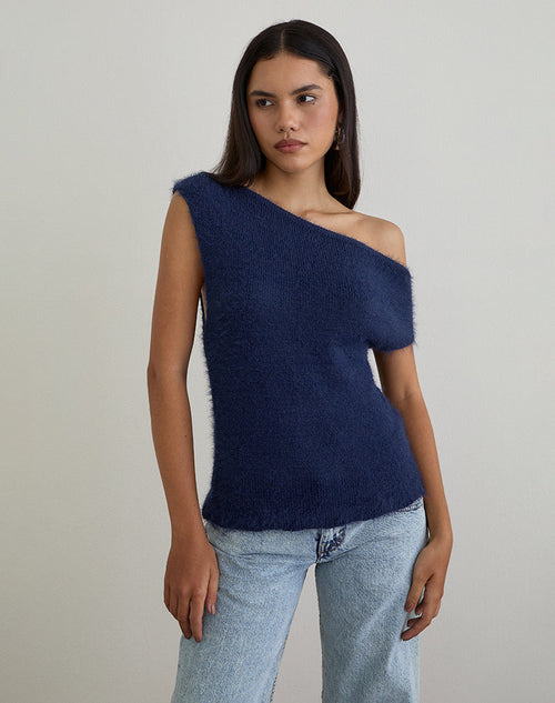 Calyce Top in Fluffy Knit Navy