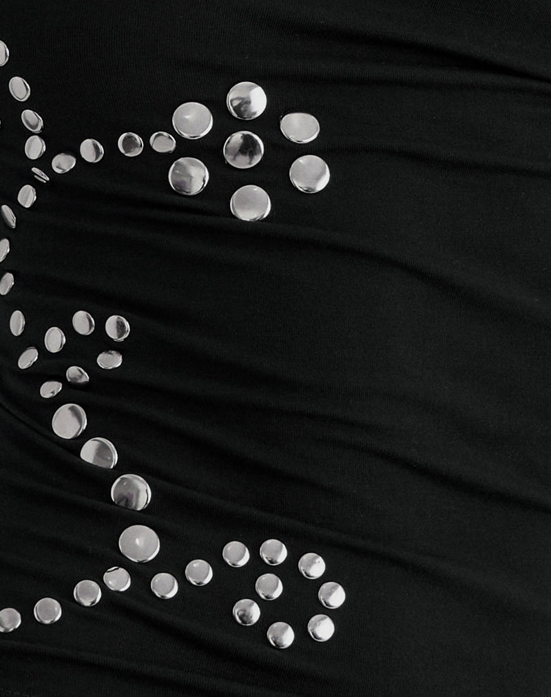 Calypso Top in Jersey Black with Floral Studs