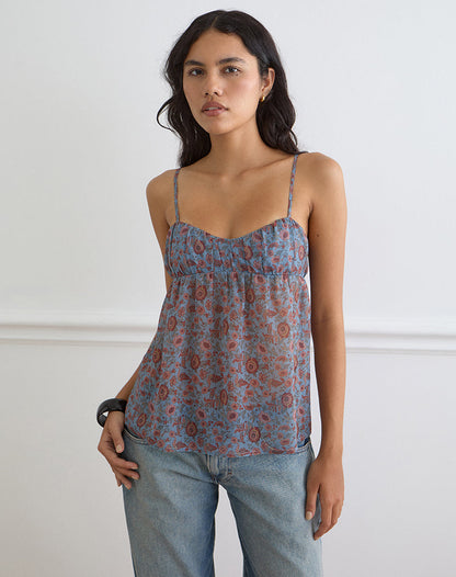 Camden Cami Top in Shadow Blossom Blue Chiffon