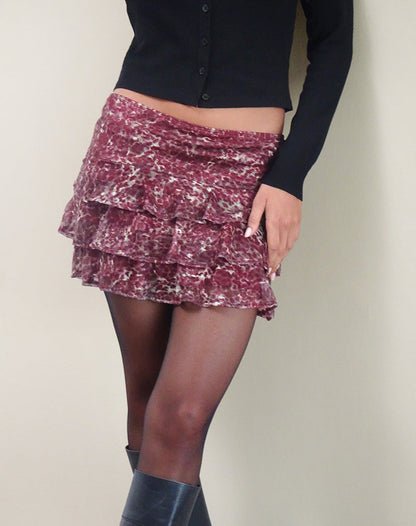 Camigo Ruffle Mini Skirt in Abstract Leo Spot