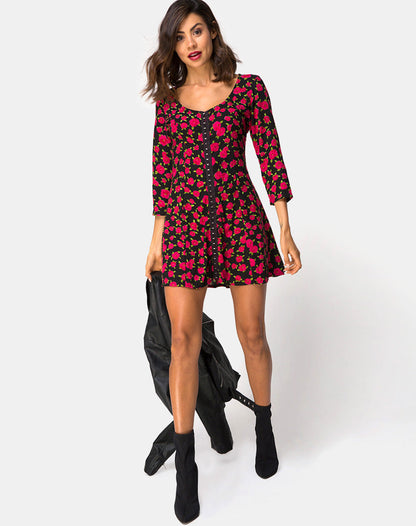 Camisa Dress in Red Bloom