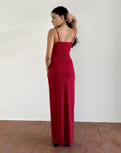 Cantha Maxi Dress in Mari Lace Red