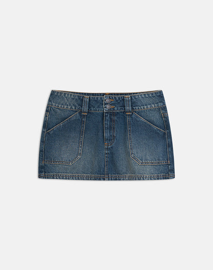 Cargo Denim Mini Skirt in Dirty Green
