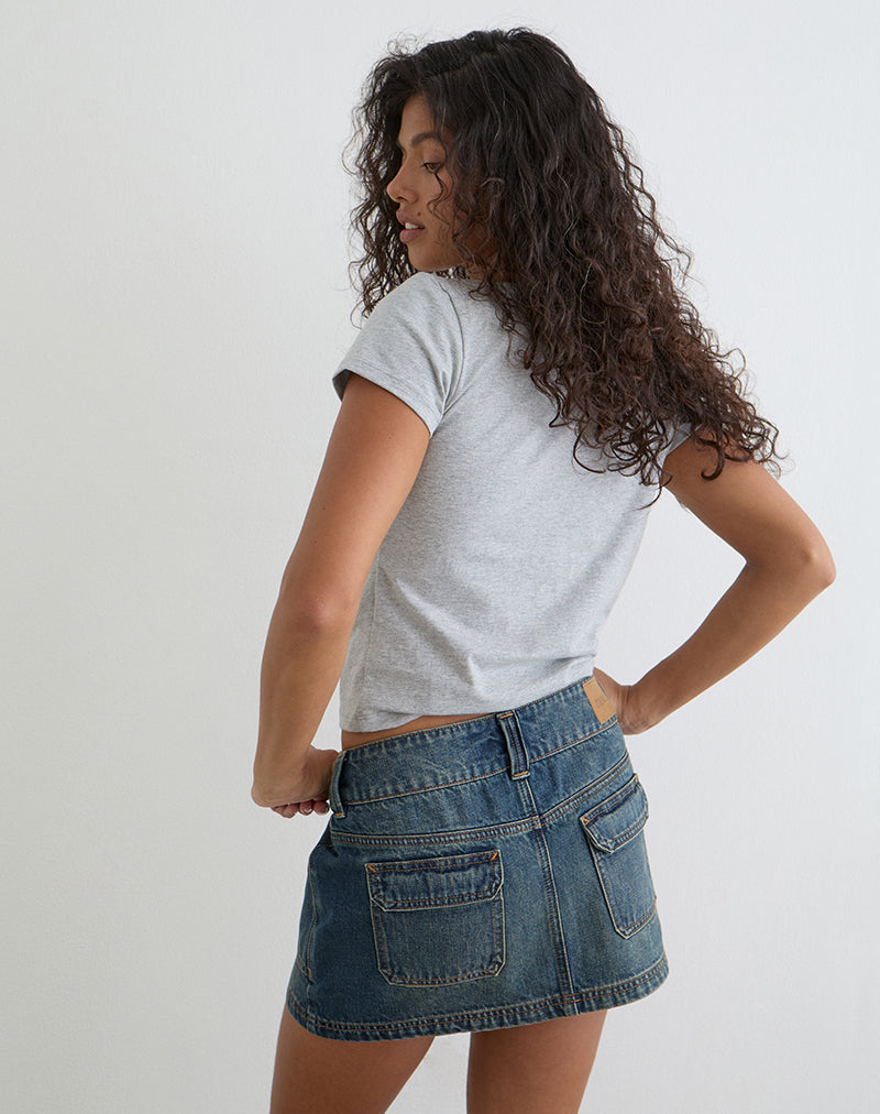 Cargo Denim Mini Skirt in Dirty Green