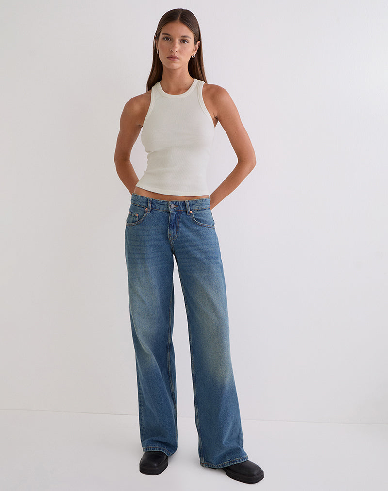 Cariter Racer Vest Top in Ribbed Off White