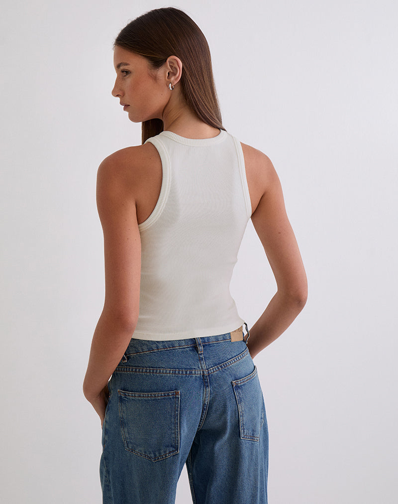 Cariter Racer Vest Top in Ribbed Off White