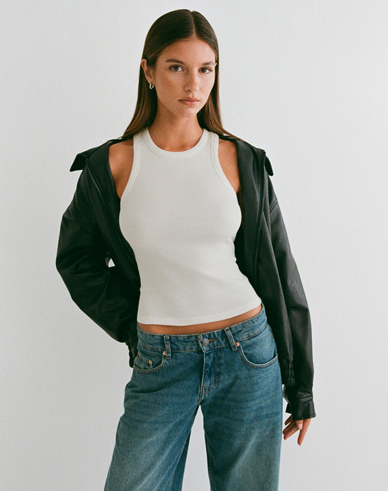 Cariter Racer Vest Top in Ribbed Off White